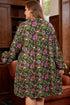 Bohemian Floral Print Collared V Neck Plus Size Mini Dress