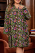 Bohemian Floral Print Collared V Neck Plus Size Mini Dress