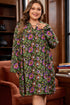 Bohemian Floral Print Collared V Neck Plus Size Mini Dress