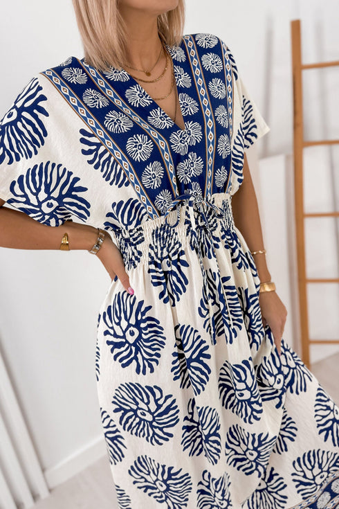 Bohemian Floral Print Contrast Patchwork V Neck Dolman Maxi Dress