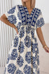 Bohemian Floral Print Contrast Patchwork V Neck Dolman Maxi Dress