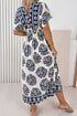 Bohemian Floral Print Contrast Patchwork V Neck Dolman Maxi Dress