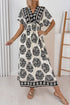 Bohemian Floral Print Contrast Patchwork V Neck Dolman Maxi Dress