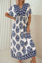 Bohemian Floral Print Contrast Patchwork V Neck Dolman Maxi Dress