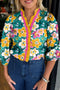 Bohemian Floral Print Contrast Trim V Neck Sleeve Blouse