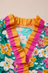Bohemian Floral Print Contrast Trim V Neck Sleeve Blouse