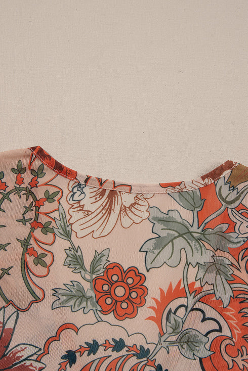Bohemian Floral Print Deep V Neck Bell Sleeve Blouse