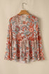 Bohemian Floral Print Deep V Neck Bell Sleeve Blouse