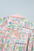 Bohemian Floral Print Detailed Trim Half Button Belted Dress