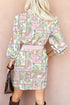 Bohemian Floral Print Detailed Trim Half Button Belted Dress