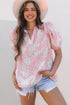 Bohemian Floral Print Drawstring V Neck Puff Sleeve Blouse