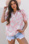 Bohemian Floral Print Drawstring V Neck Puff Sleeve Blouse