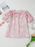 Bohemian Floral Print Drawstring V Neck Puff Sleeve Blouse