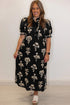 Bohemian Floral Print Frilled Collar Puff Sleeve Maxi Dress