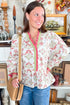 Bohemian Floral Print Frilled V Neck Cotton Peplum Blouse