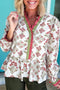 Bohemian Floral Print Frilled V Neck Cotton Peplum Blouse