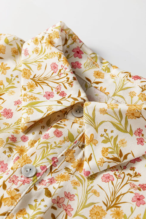 Bohemian Floral Print Frilly Trim Smocked Cuff Mini Dress