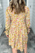 Bohemian Floral Print Frilly Trim Smocked Cuff Mini Dress