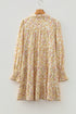 Bohemian Floral Print Frilly Trim Smocked Cuff Mini Dress