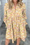 Bohemian Floral Print Frilly Trim Smocked Cuff Mini Dress