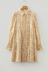 Bohemian Floral Print Frilly Trim Smocked Cuff Mini Dress