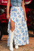 Bohemian Floral Print High Waist Ruffle Split Maxi Skirt