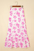Bohemian Floral Print High Waist Ruffle Split Maxi Skirt