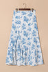 Bohemian Floral Print High Waist Ruffle Split Maxi Skirt