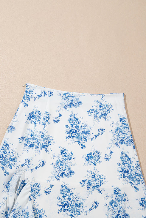 Bohemian Floral Print High Waist Ruffle Split Maxi Skirt