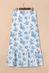 Bohemian Floral Print High Waist Ruffle Split Maxi Skirt