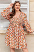 Bohemian Floral Print Long Sleeve Babydoll Mini Dress