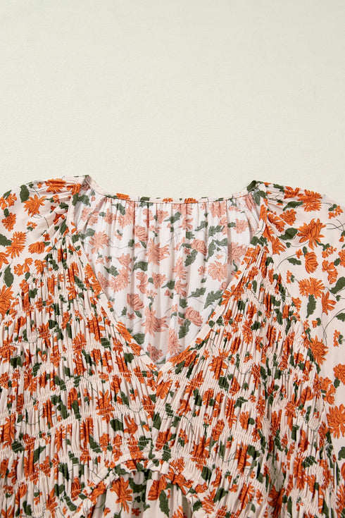 Bohemian Floral Print Long Sleeve Babydoll Mini Dress