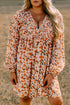 Bohemian Floral Print Long Sleeve Babydoll Mini Dress