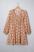Bohemian Floral Print Long Sleeve Babydoll Mini Dress