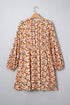 Bohemian Floral Print Long Sleeve Babydoll Mini Dress
