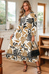 Bohemian Floral Print Long Sleeve Ruffle Hem Maxi Dresses
