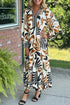 Bohemian Floral Print Long Sleeve Ruffle Hem Maxi Dresses