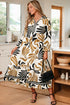 Bohemian Floral Print Long Sleeve Ruffle Hem Maxi Dresses