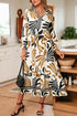 Bohemian Floral Print Long Sleeve Ruffle Hem Maxi Dresses