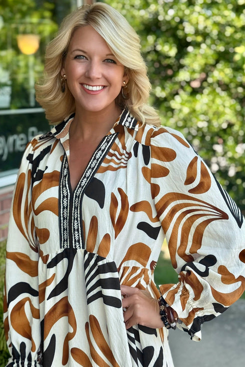 Bohemian Floral Print Long Sleeve Ruffle Hem Maxi Dresses