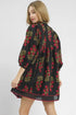 Bohemian Floral Print Notched Neck Bracelet Sleeve Babydoll Dress