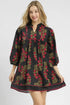 Bohemian Floral Print Notched Neck Bracelet Sleeve Babydoll Dress