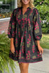 Bohemian Floral Print Notched Neck Bracelet Sleeve Babydoll Dress