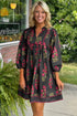 Bohemian Floral Print Notched Neck Bracelet Sleeve Babydoll Dress