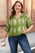 Bohemian Floral Print Notched V Neck Short Sleeve Blouse