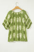 Bohemian Floral Print Notched V Neck Short Sleeve Blouse