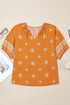Bohemian Floral Print Notched V Neck Short Sleeve Blouse