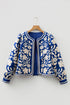 Bohemian Floral Print Open Front Buttoned Cuff Jacket