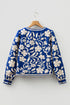 Bohemian Floral Print Open Front Buttoned Cuff Jacket