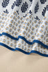 Bohemian Floral Print Patchwork Contrast Trim Puff Sleeve Blouse